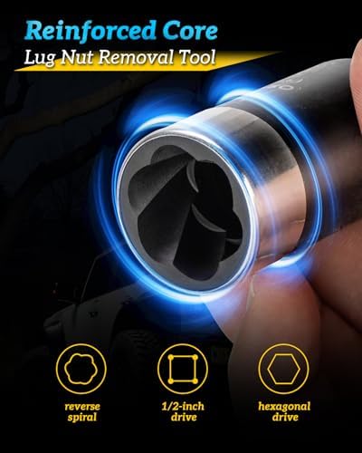 Locking Lug Nut Removal Tool 6 Pieces Deep Lug Nut Extractor Set - Image 3