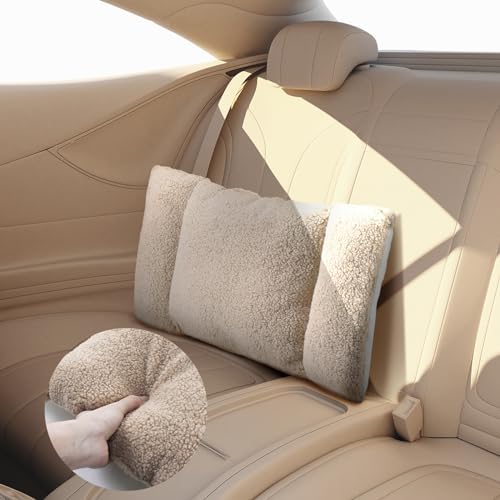 Queekay Fleece Lumbar Support Pillow 3 Section Back Pillow, Light Camel - Image 5