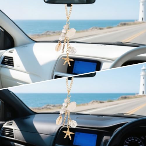 Car Mirror Hanging Accessories – Sea Shells Starfish Pendant, Boho Charm - Image 3