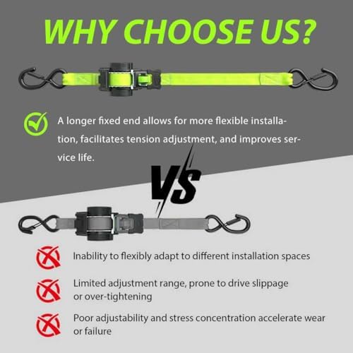 Retractable Ratchet Straps 1" x 13 Ft, 800 Lbs, 2 Pack - Image 3