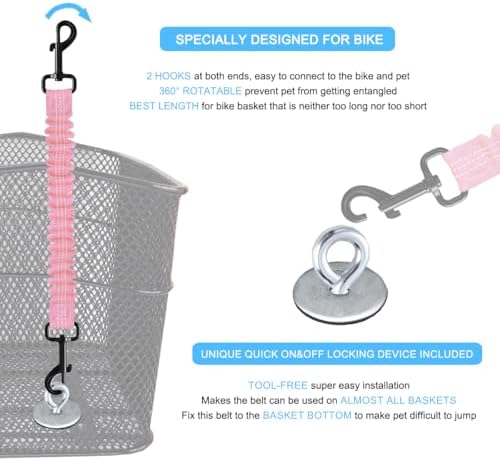 Dog Seat Belt for Bike Basket, Shock Absorbing Lead Bicycle Safety Leash - Image 3