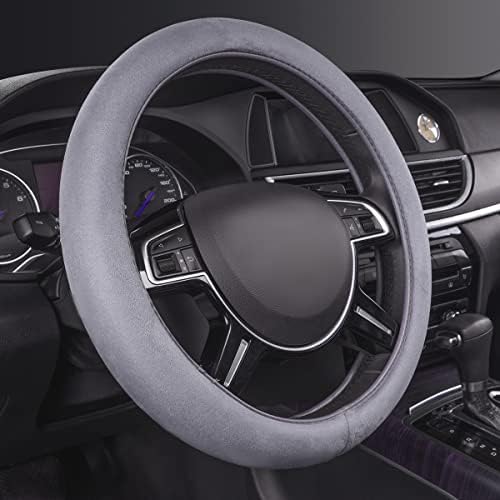 CAR PASS Car Steering Wheel Cover, 14.5-15 Inch Gray Faux Suede Universal by CARPASS