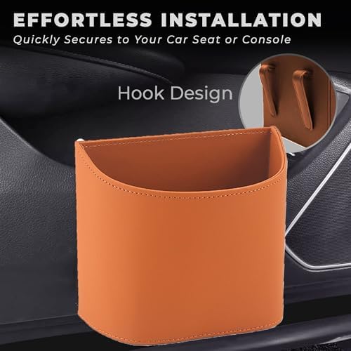 Leather Car Trash Can, Leakproof Car Garbage Can, Secure Hook & 60 Liners - Image 3