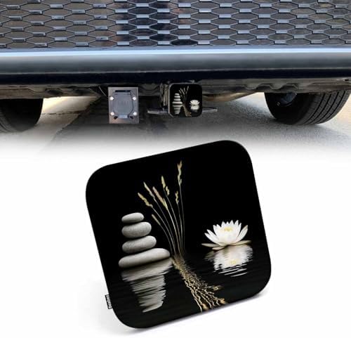 Spa Stones Tow Trailer Hitch Cover Plug Insert, Japanese Spa Stones White Lotus by Beabes