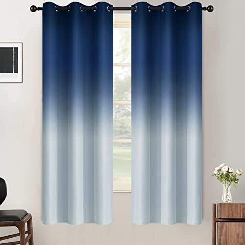 SimpleHome Blue to Grey White Ombre Room Darkening Curtains 63 Inch by SimpleHome
