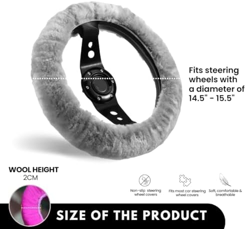 Andalus Brands Luxury Fluffy Car Steering Wheel Covers – Genuine Merino - Image 4