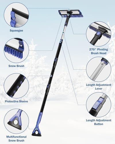 JOYTUTUS 47” Car Snow Brush, 4 in 1 Extendable Auto Car Snow Removal Broom Brush - Image 5