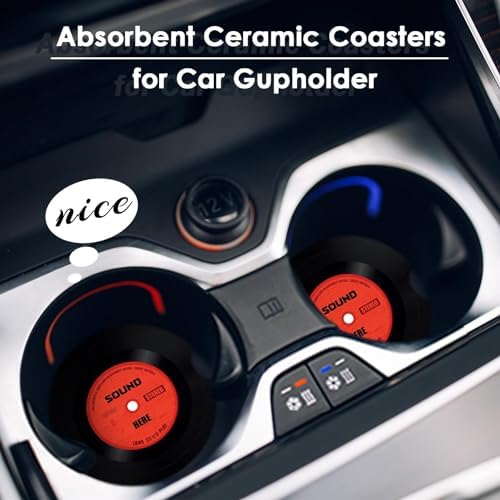 Britimes Car Coasters for Drinks, 2 Pack Ceramic Stone 2.56" Music Red - Image 5