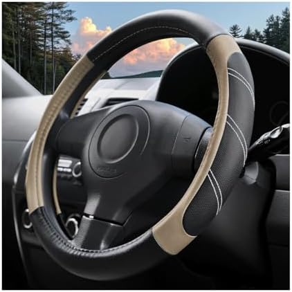 14.5-15 Inch Leather Steering Wheel Cover, Non Slip by HAMOJUF