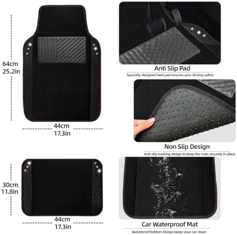 NBTEPEM 10 Pcs Bling Car Floor Mats Set, Leather Steering Wheel Covers - Image 4