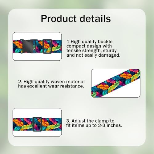 2 Pack Luggage Straps for Suitcases Colorful Tropical Leaf Design for Trips - Image 2