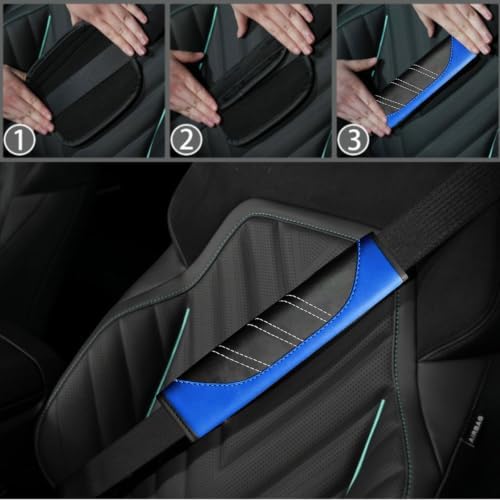 NBTEPEM 10 Pcs Blue Car Floor Mats Full Set & Sport Leather Blue Steering Wheel - Image 7
