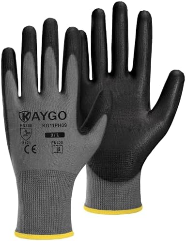 KAYGO Safety Work Gloves for Men Women, PU Coated Palm & Fingers by KAYGO