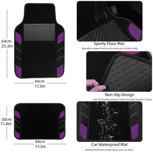NBTEPEM 10 Pcs Purple Car Floor Mats Full Set & Sport Leather Purple Steering - Image 4