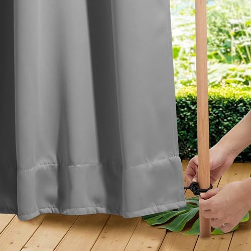 NICETOWN Outdoor Curtains Waterproof Fixed Bottom W52xL95 Silver Grey by NICETOWN