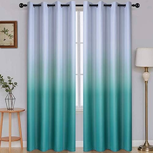 SimpleHome Ombre Gradient Teal White to Gray Curtains by SimpleHome