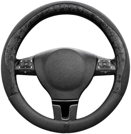 Black Patterned Leather Patchwork Steering Wheel Cover, 14.5-15 Inch Universal - Image 7