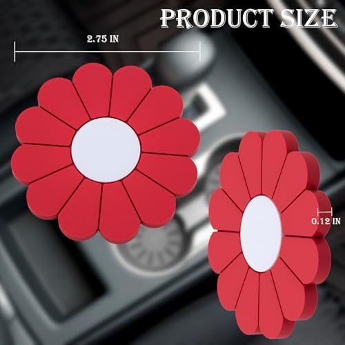 2-Pack Car Cup Holder Coaster Inserts, Daisy Shape, 2.75 Inch Non-Slip Silicone - Image 2