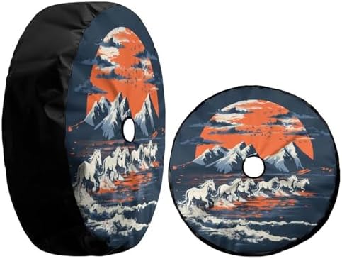 Delerain White Broncos Horses Sunset Spare Tire Cover - Image 3