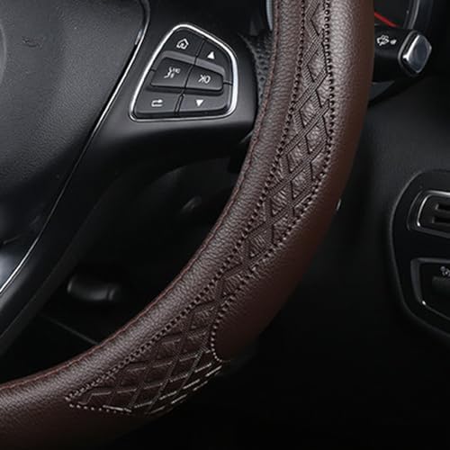 AUCELI 14.5-15 Inch Steering Wheel Cover Non-Slip Leather Coffee - Image 5