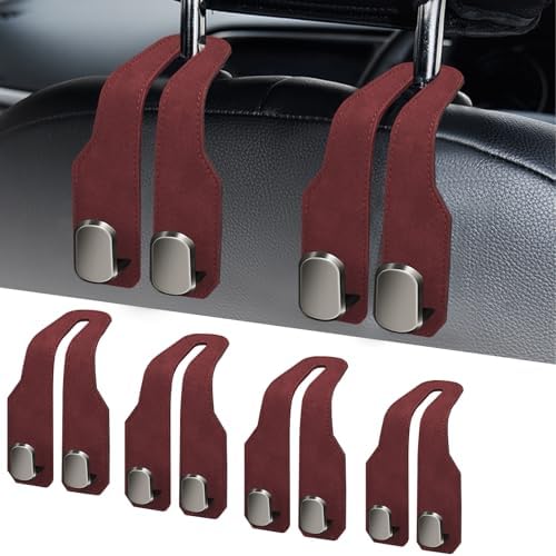 Car Purse Hook, Car Seat Headrest Hooks, Hot Pink Leather 4 Pack by RAOZBE