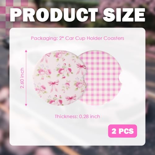 Car Cup Coasters 2-in-1 Style Set, 2.6-Inch Bow-Shaped/Checkered Cup Holder - Image 2