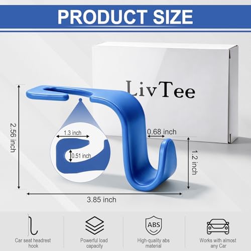 LivTee Car Seat Headrest Hook, Car Headrest Hidden Hook, 4 Pack Universal Auto - Image 3