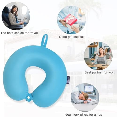 Travel Neck Pillow U-Shaped Memory Foam Airplane Pillow Lake Blue - Image 6