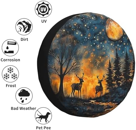 Starry Sky Deer Spare Tire Cover Wheel Protectors Weatherproof Deer Pattern - Image 5