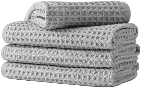 Microfiber Waffle Face Towels, 4 Pieces, Fast Drying, Lint Free 430 GSM by Unknown