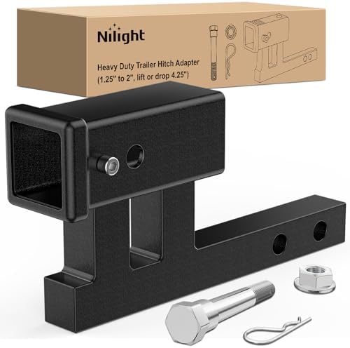 Nilight Trailer Hitch Extender Adapt 1-1/4 Inch to 2" Receiver Adjustable by Nilight
