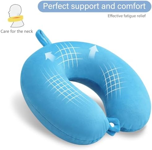 Travel Neck Pillow U-Shaped Memory Foam Airplane Pillow Lake Blue - Image 4