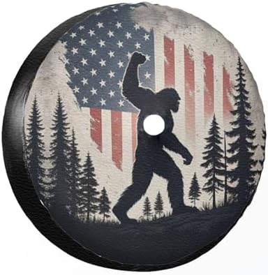 17 Inch American Flag Forest Mountainous Powerful Pose Leather Spare Tire Cover by Unknown