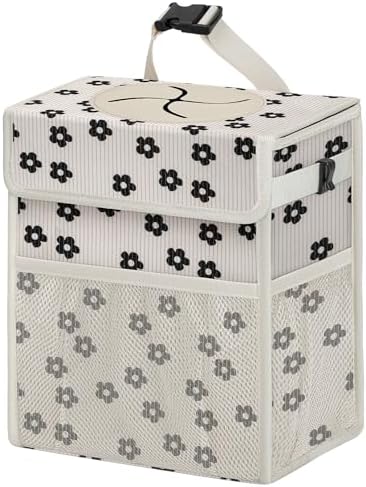 Corduroy Car Trash Can with Lid and Mesh Pockets by Unknown