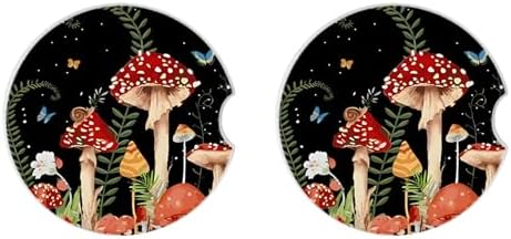 2 Pack Cute Mushroom Pattern Absorbent Car Coasters - Image 4