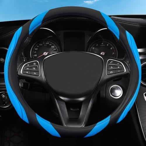 Concave Convex Massage Black Blue Microfiber Leather Steering Wheel Cover - Image 3
