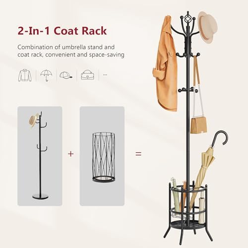 Tajsoon Coat Rack with Umbrella Holder, Coat Stand With 16 Hooks - Image 4