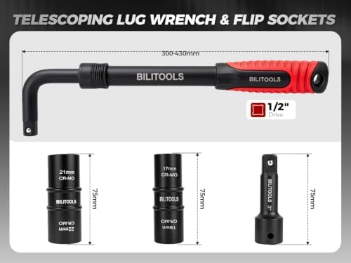 BILITOOLS Telescoping Lug Wrench, Extendable Wheel Wrench - Image 2