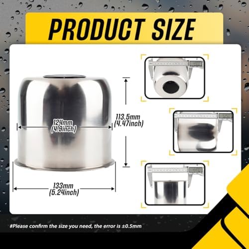4Pcs 4.9" Stainless Trailer Wheel Center Caps, 4.47" H Chrome - Image 3