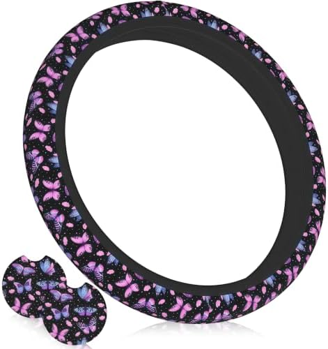 Purple Butterfly Steering Wheel Cover + 2 Cute car Butterflies Coasters by Unknown