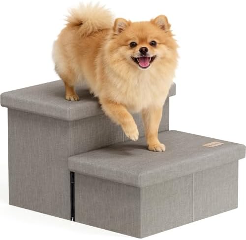 2-Step Wide Dog Stairs with Storage 11" H, Non-Slip Sturdy Pet Steps by Fecuria