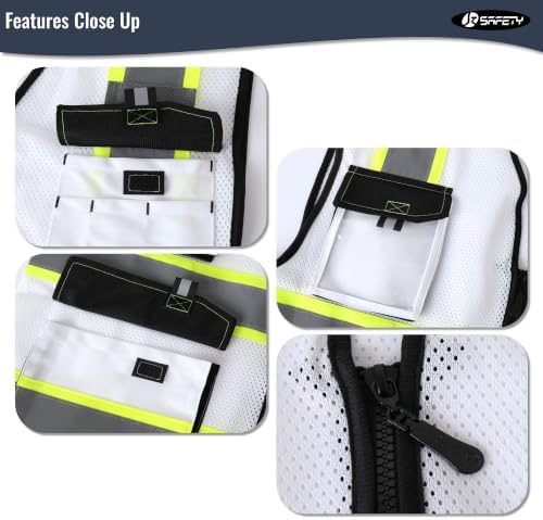 JKSafety Safety Vest for Men Women Hi Vis Reflective Vest JK220 White M - Image 3