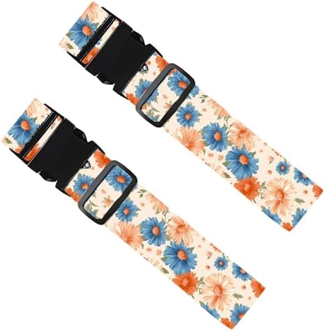 2PC, Floral Luggage Strap 1.97 x 70.87 inch Blue and Orange Wildflower Pattern by Cmialusie
