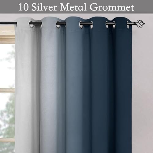 SimpleHome Ombre Navy Blue to Grey White Curtains - Image 4