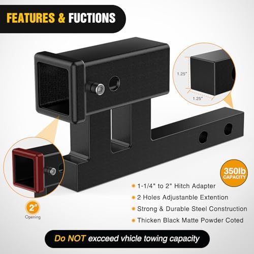Nilight Trailer Hitch Extender Adapt 1-1/4 Inch to 2" Receiver Adjustable - Image 4