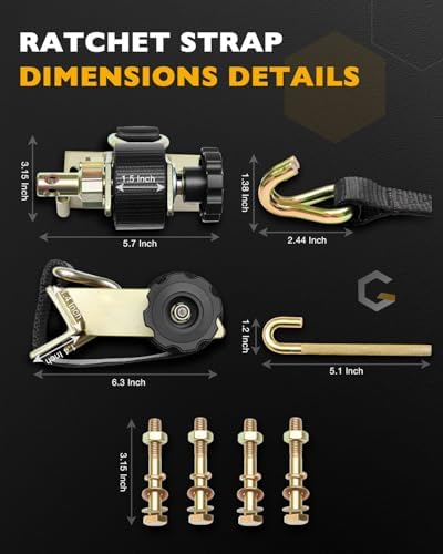 Rack Ratchet Straps, Pipe/Roof Rack Strap, 1.4" Gold Square Tube Mount - Image 7