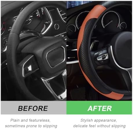 DXNQ Car Steering Wheel Cover, 15 Inch Carbon Fiber Leather Stitching Color - Image 4