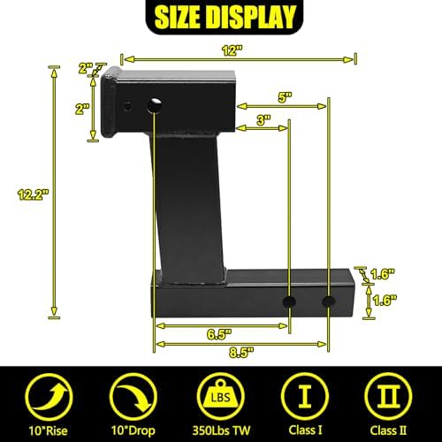 KAIRAY Trailer Receiver Hitch Riser Extender Adapter 10" Drop/Riser, 7500lbs - Image 2