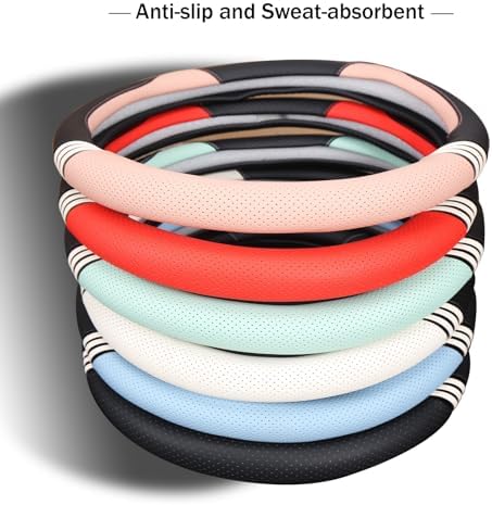 15 inch Cute Leather Steering Wheel Cover Black and Pink - Image 3