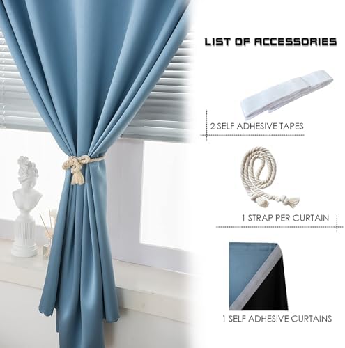 AJAZZ 100% Blackout Self Adhesive Curtains Small Window Short Temporary Black - Image 6